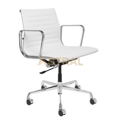 Eames Aluminum Mid Back Ribbed Leather Task Office Chair 1118H