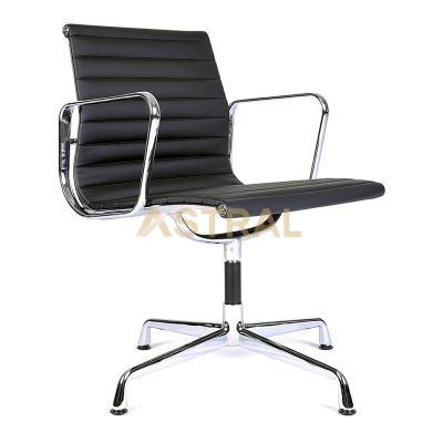 Eames Aluminum Mid Back Ribbed Leather Conference Office Chair 1118D